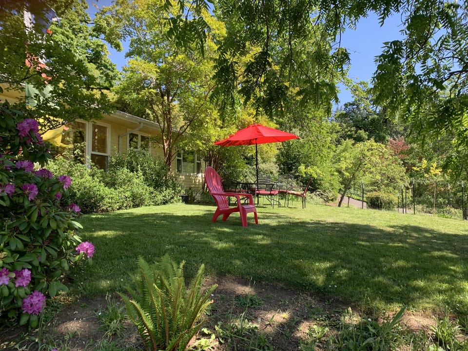 Relax in our lush front yard and enjoy a view of the oak savannah. 