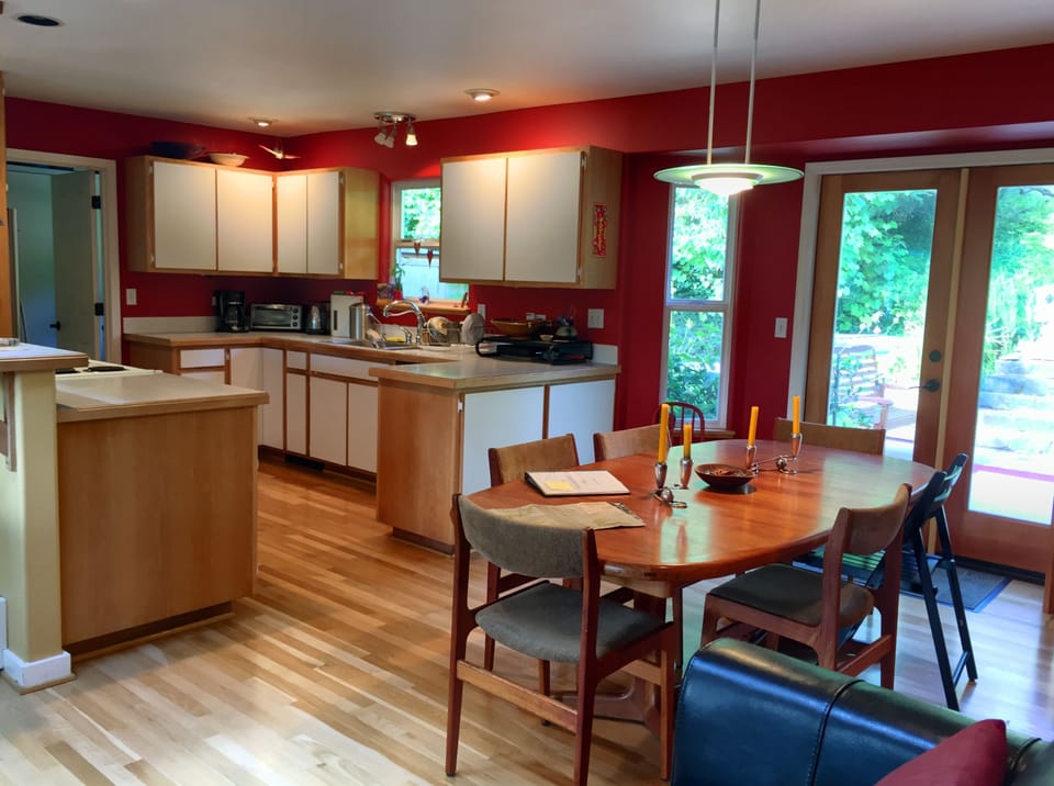 Spacious kitchen with all necessary amenities. 