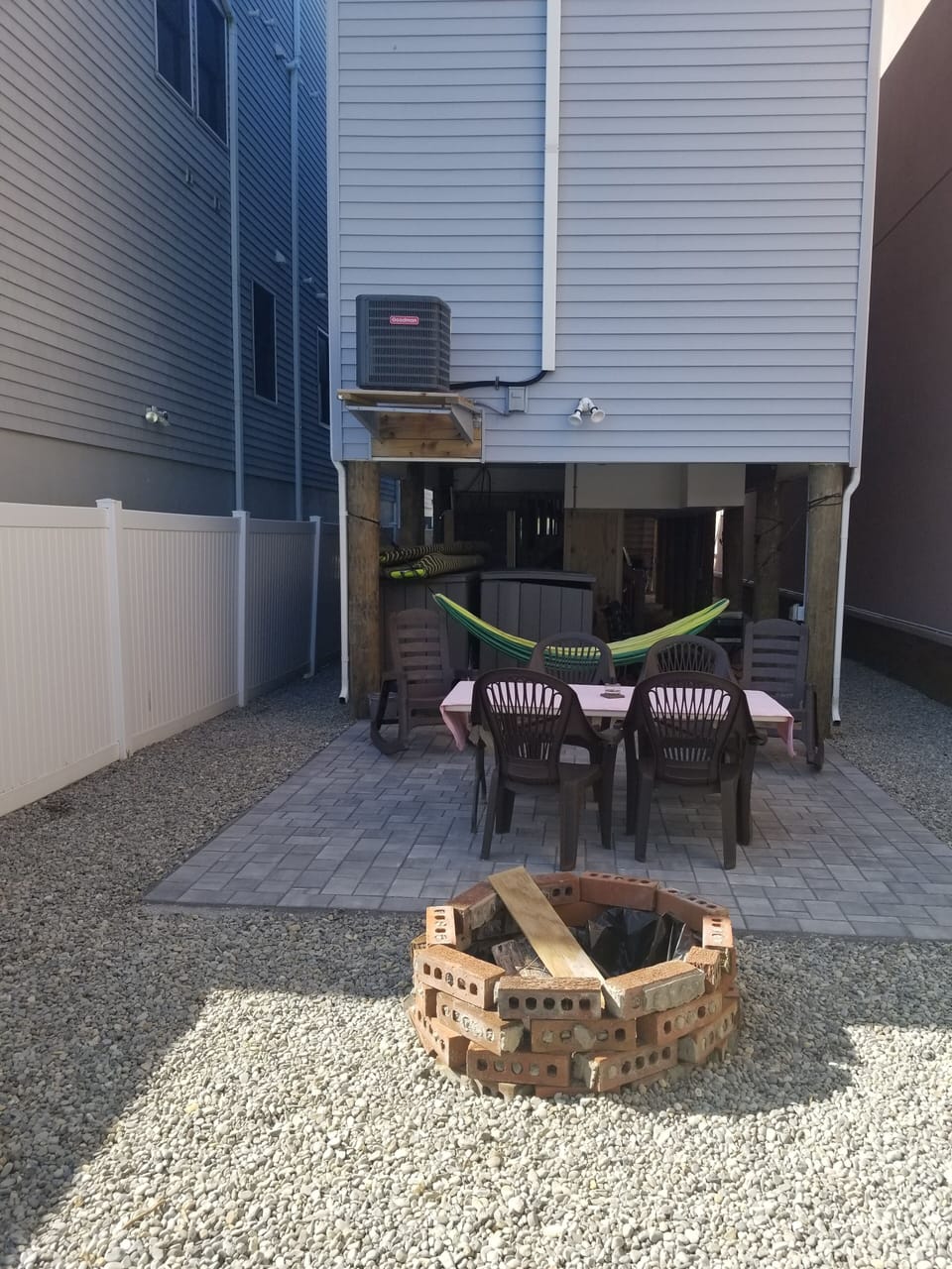 Backyard patio and fire pit.