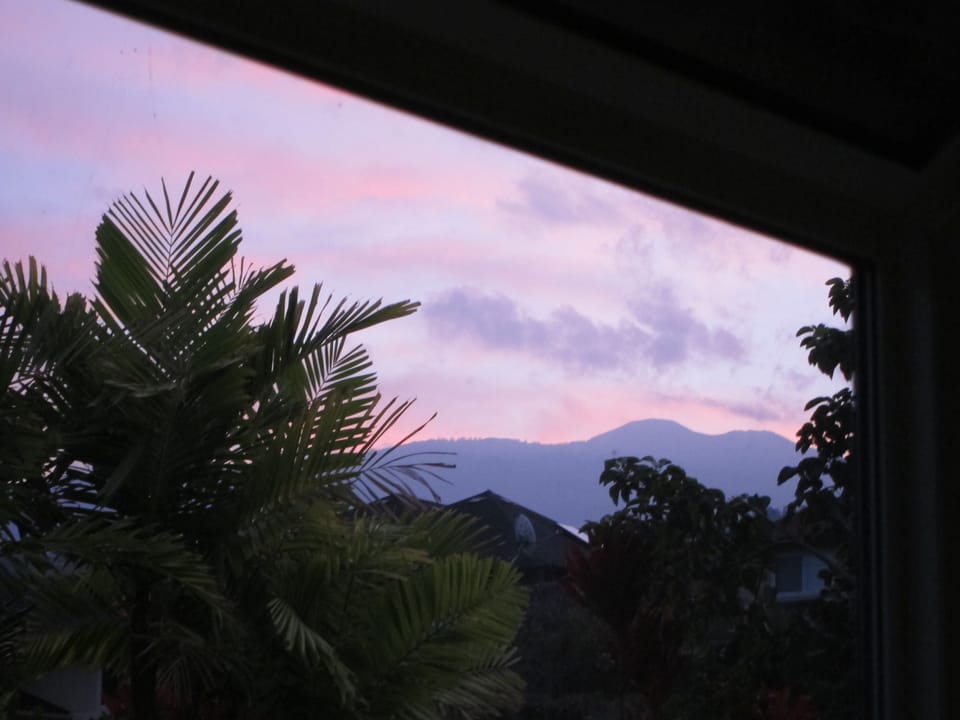 View of Hualalai mountain at dawn from kitchen window