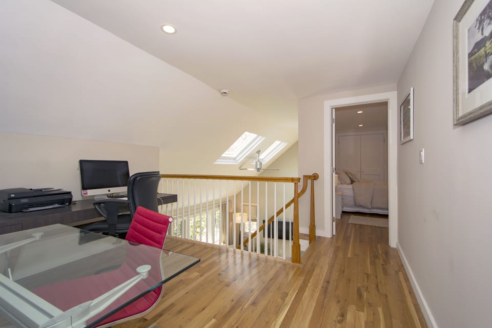 Second floor office. Guest has access to desktop Mac and printer. 