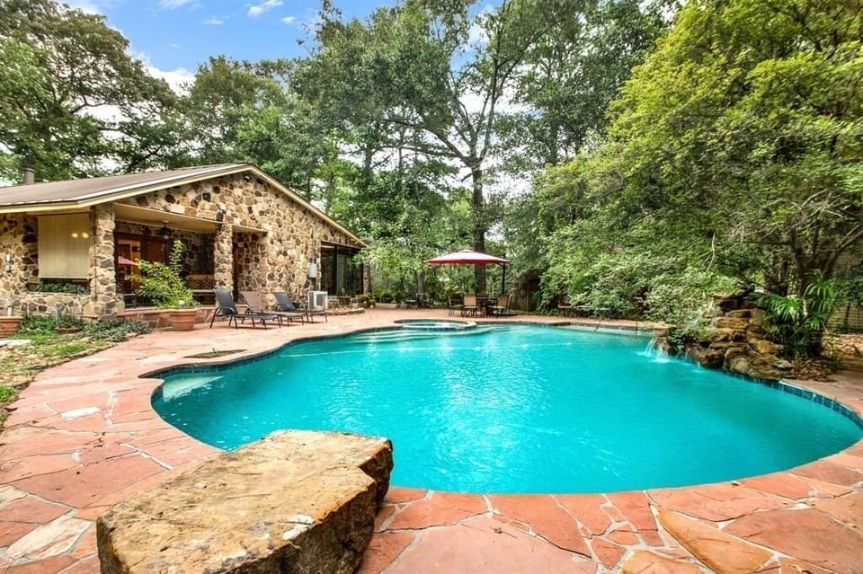 Large pool with waterfall