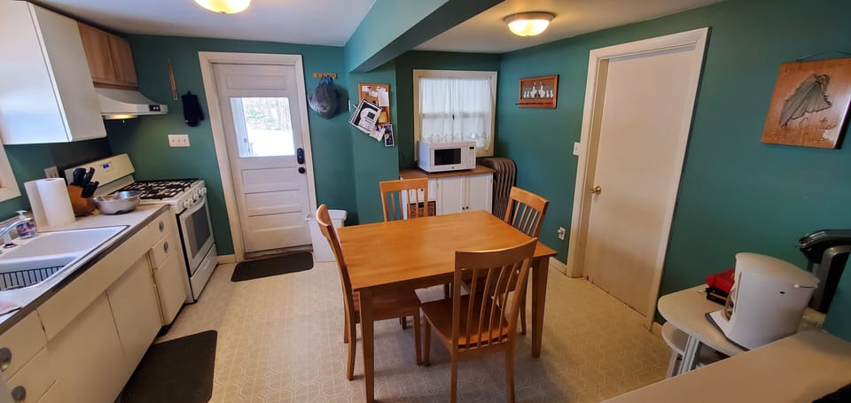 View of the kitchen from the family room. 