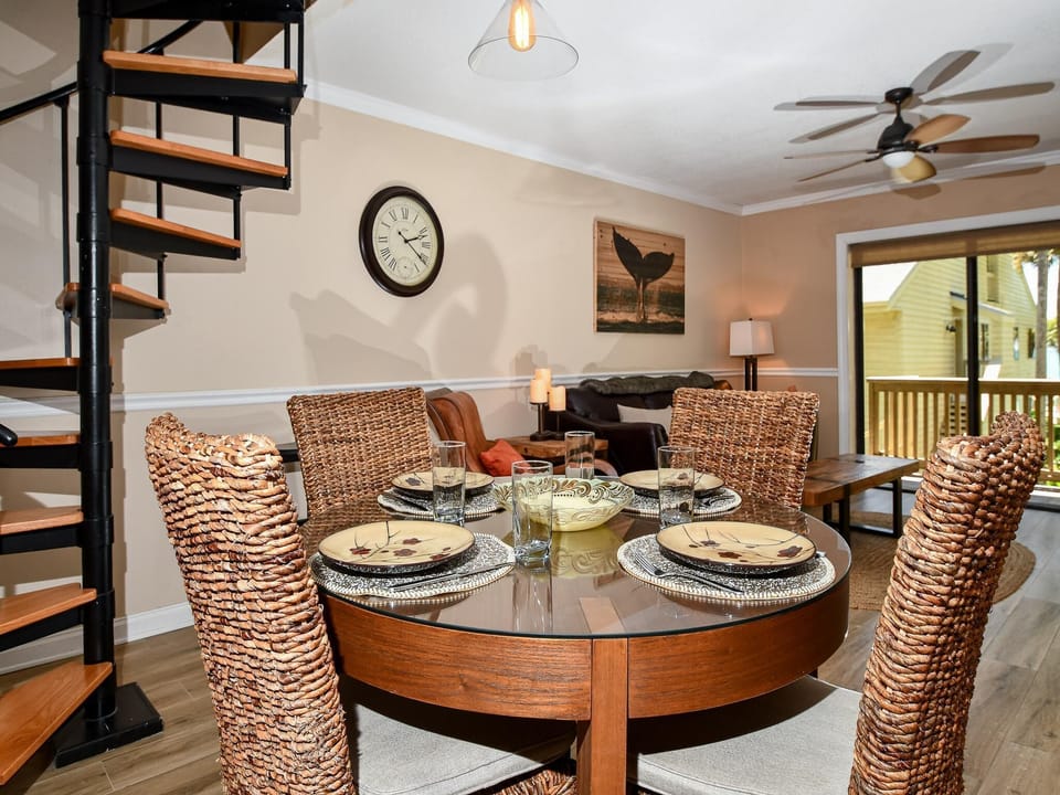Dining table has seating for 4 guest.