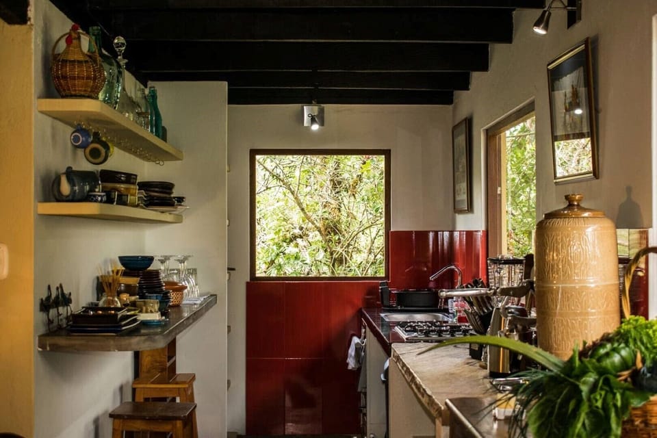 Kitchen with garden view.