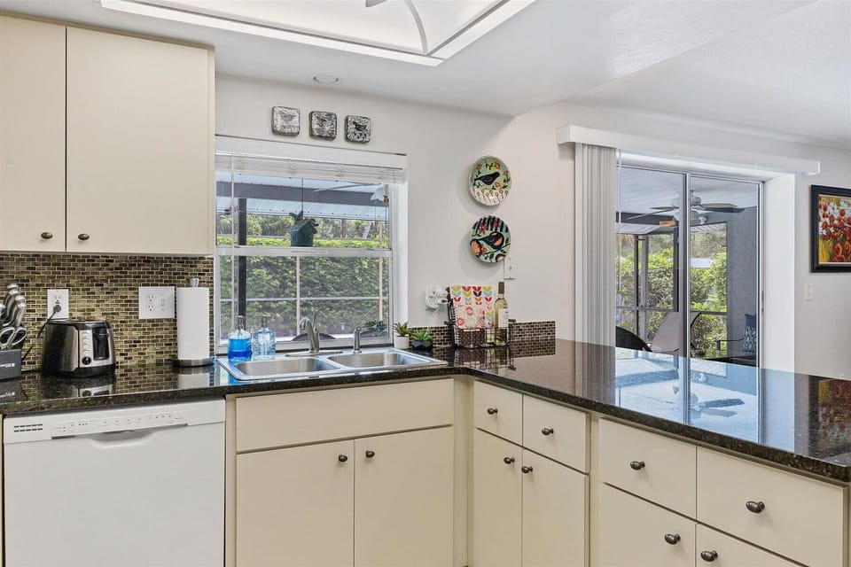 view out to pool from kitchen