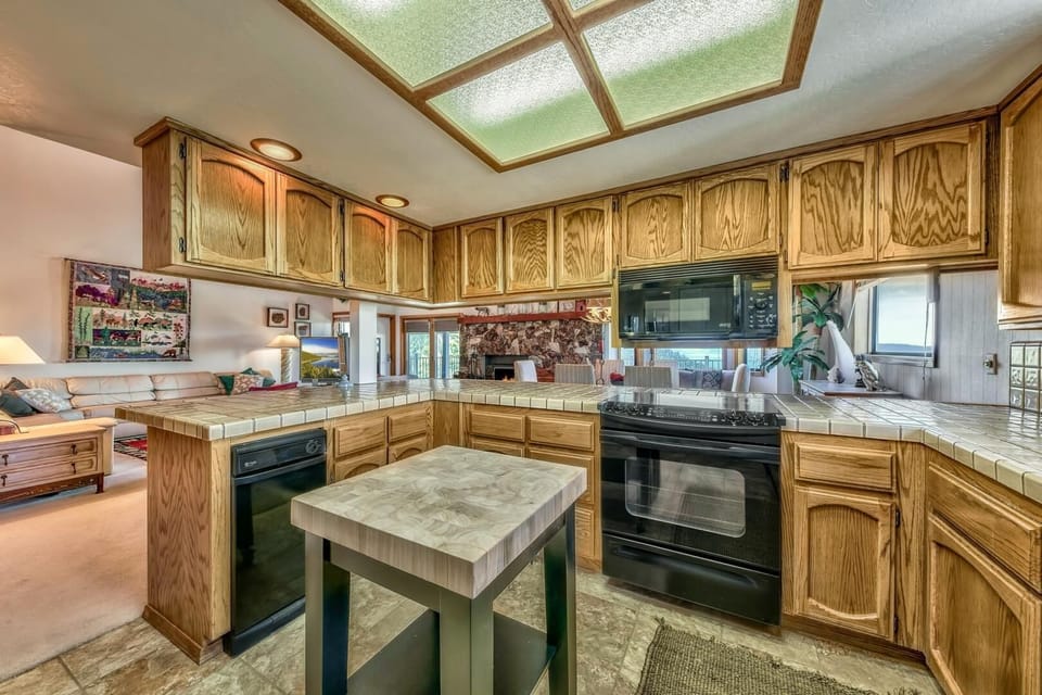 Spacious, fully stocked kitchen.