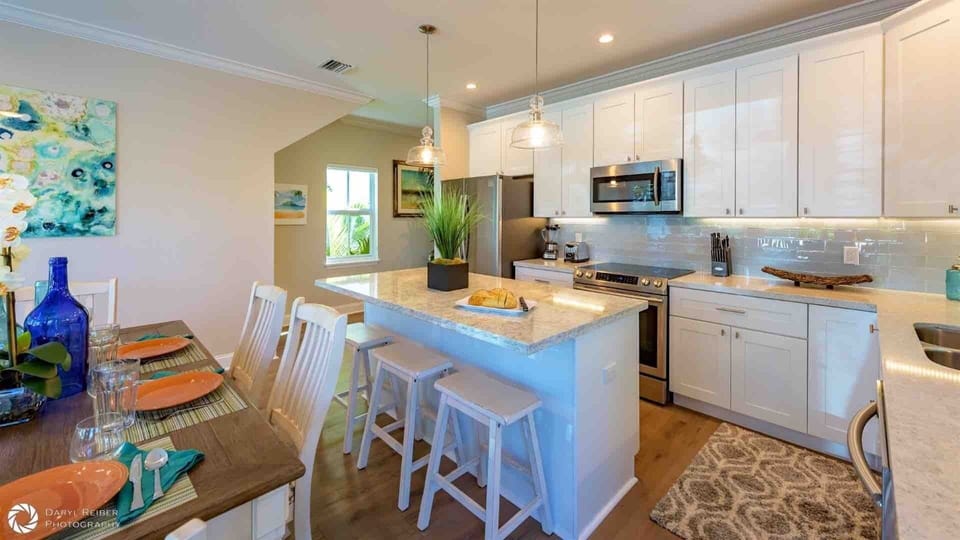 The kitchen is fully equipped with every appliance and tool needed to prepare a meal...