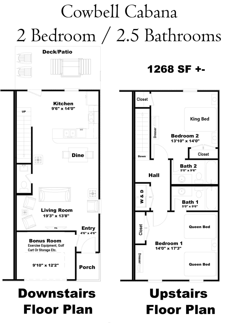 Floor plan and furniture layout of the Cowbell Cabana