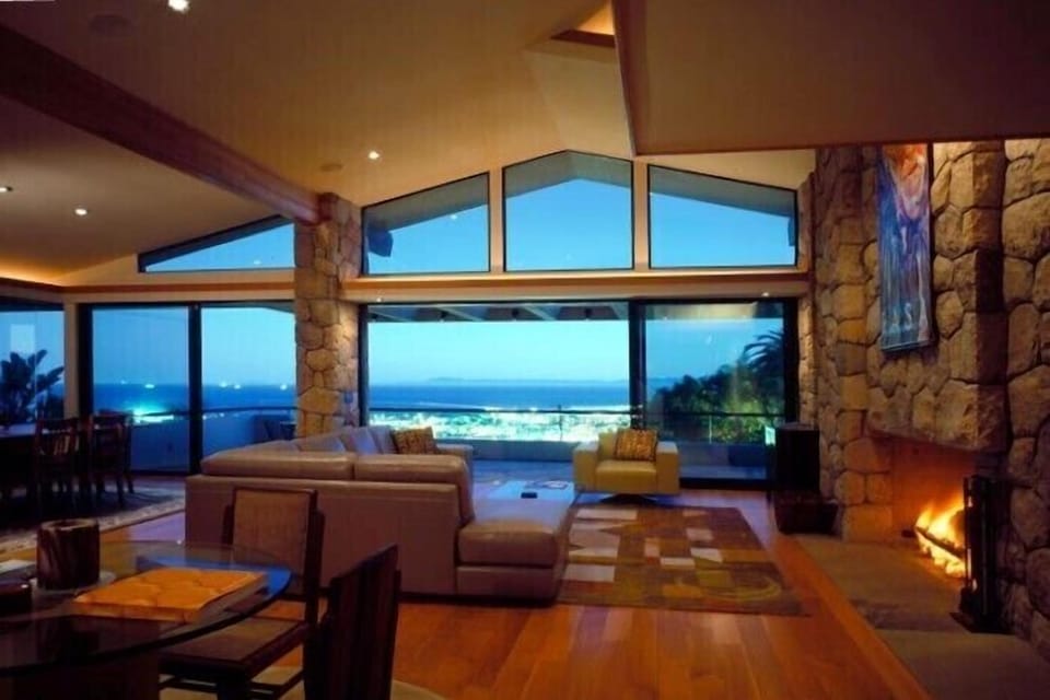 Living Room is accented by massive stone fireplace
