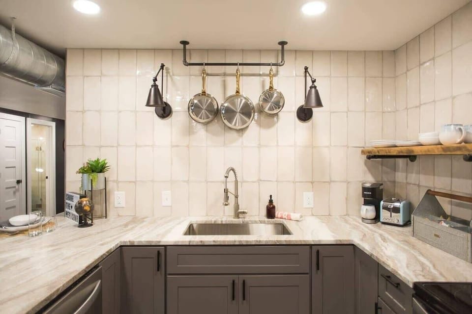 All your essential pots/pans, cookware, dish ware, glassware, blender available in our kitchen.