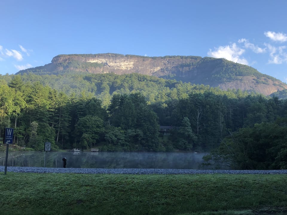 Lake view of Whiteside Mountain. 