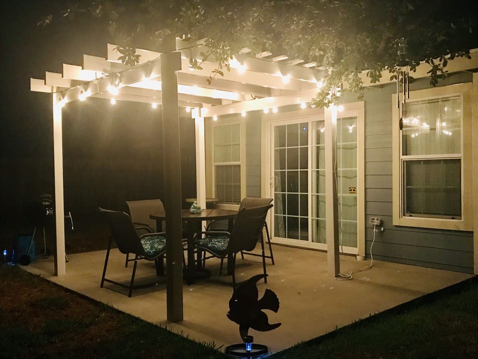 Lighted pergola, gas and charcoal grills