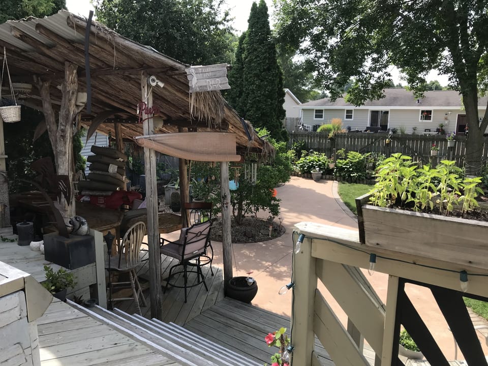 View from the deck overlooking the tiki bar