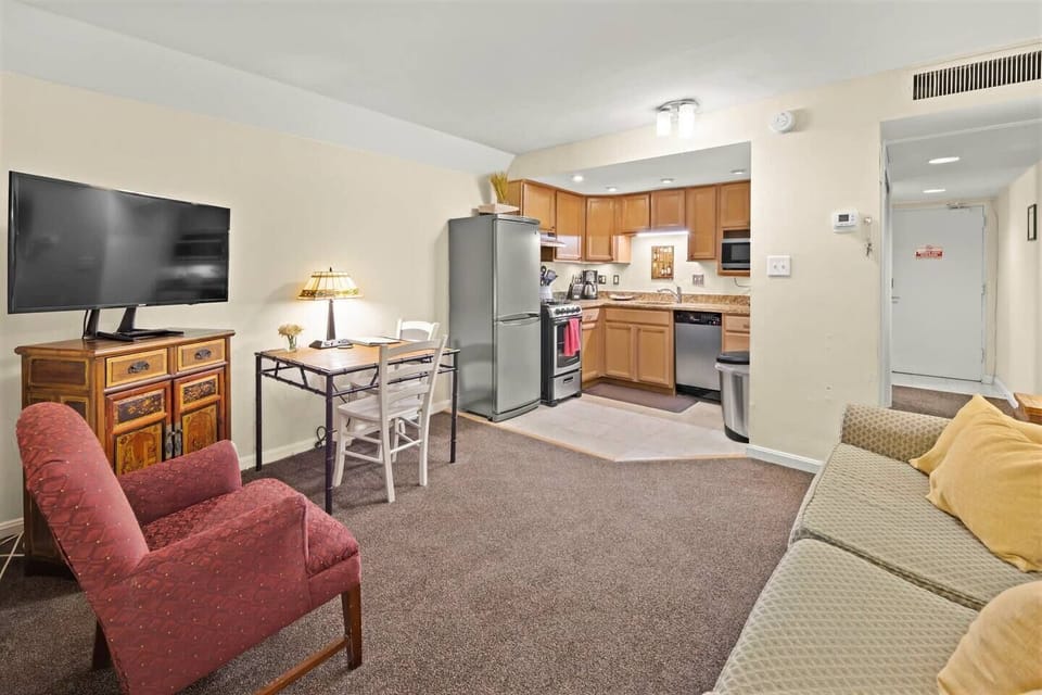 Living area view to kitchen