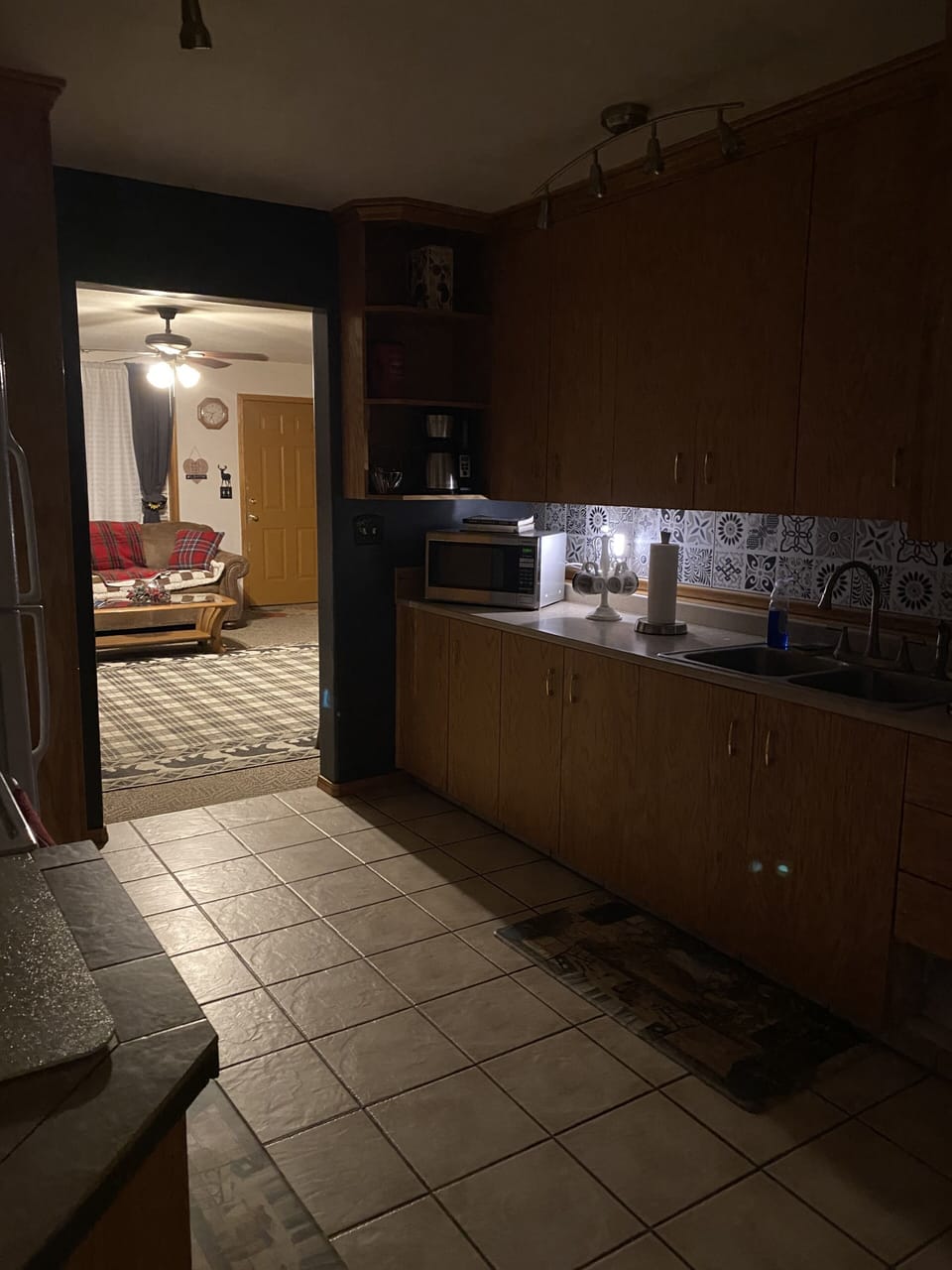 Kitchen looking in to the living room.