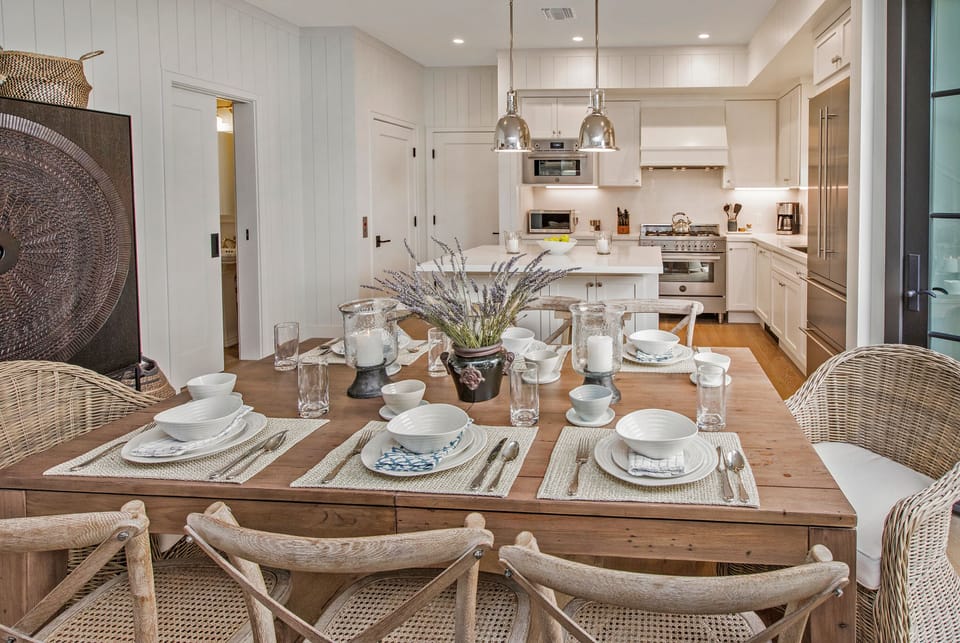 Dining area looking into kitchen