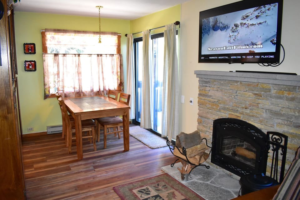 Dining area and fireplace