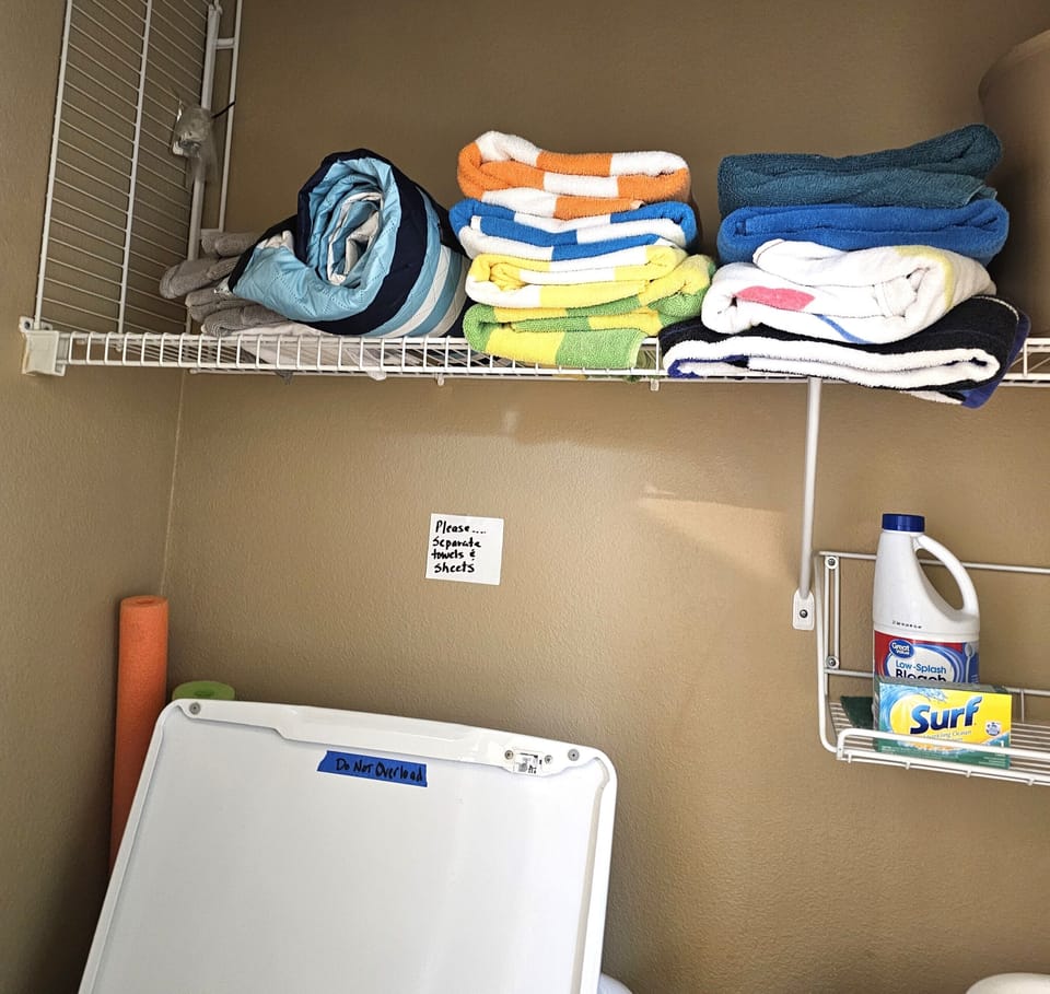 Beach Towels are stored in the Laundry Room