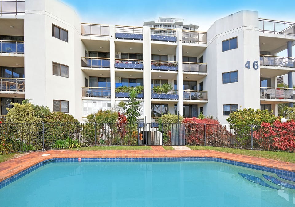 Front of building and pool