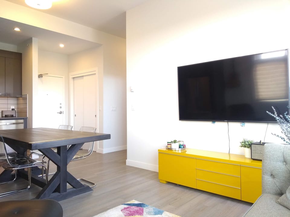 The 65" Smart TV has Netflix and Chromecast.