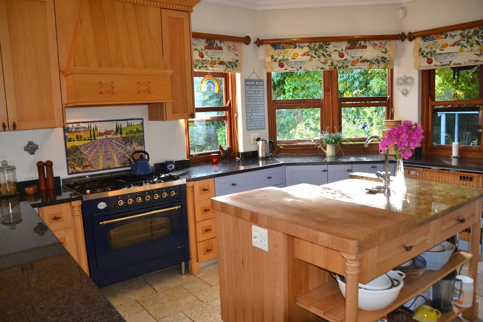 Open plan kitchen overlooking pool