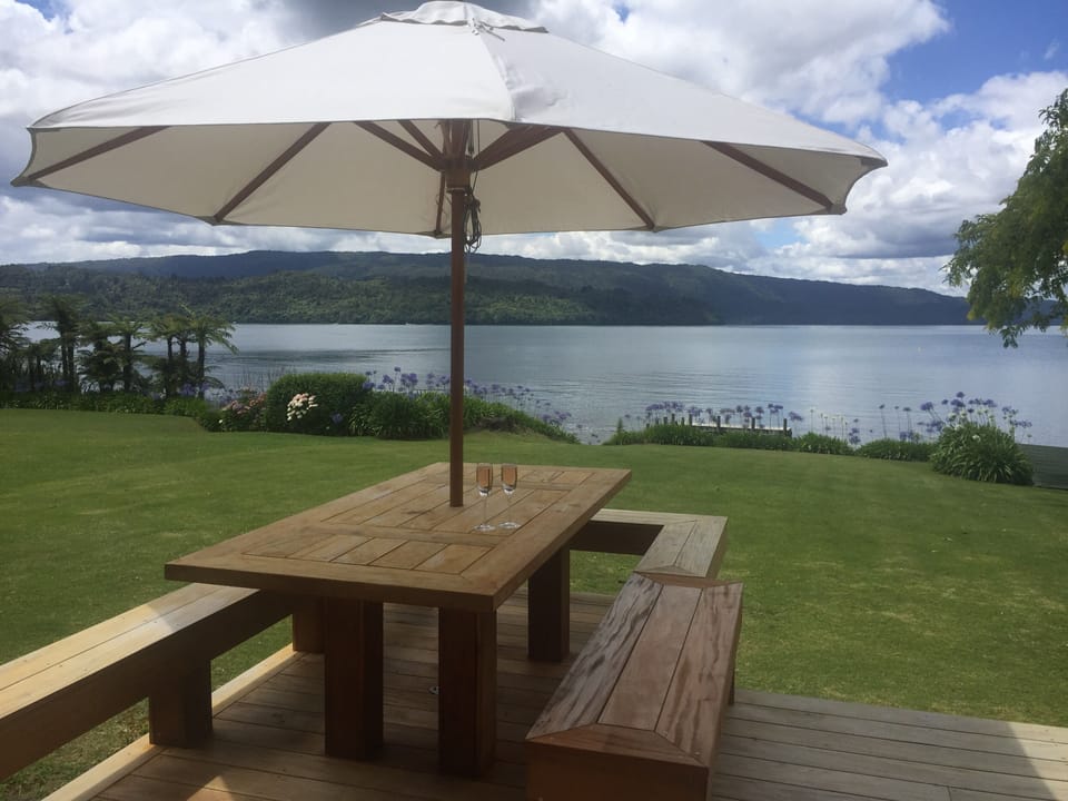 View from outdoor dining table on deck