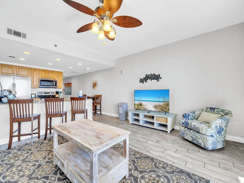 Enjoy a movie on the flat-screen TV