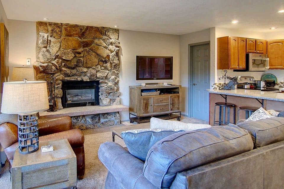 Enjoy a nice movie by the fireplace.