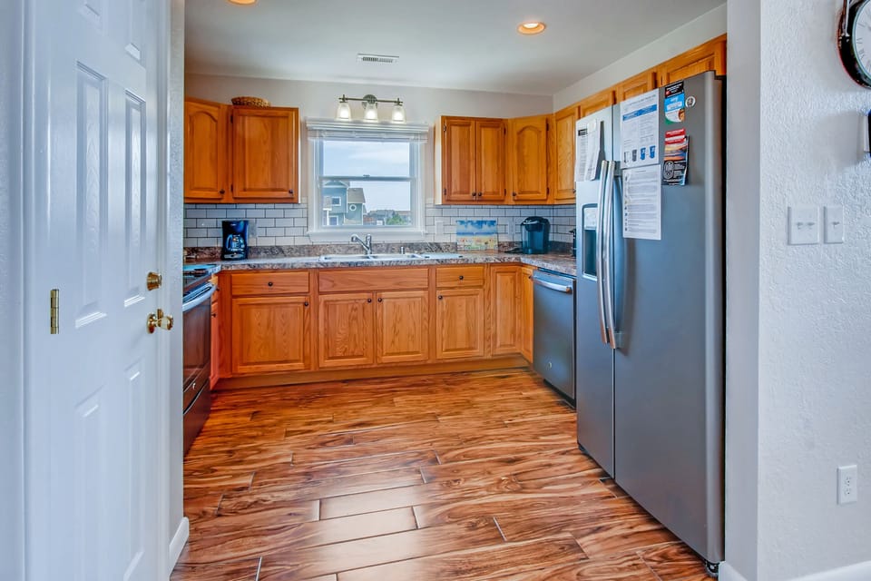 The kitchen at Beyond the Sea offers modern appliances with thoughtful touches for the chef in mind.