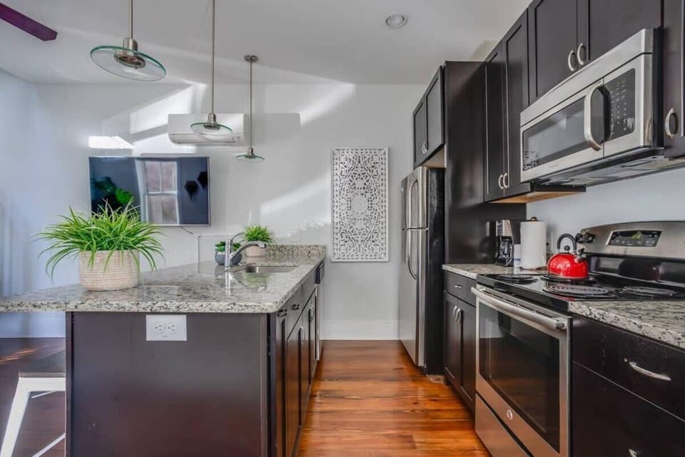 Modern, stainless steel appliances