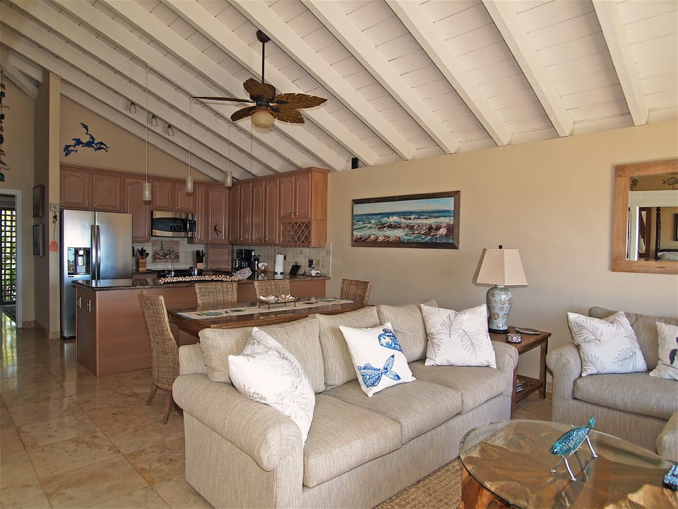 Custom open layout with full size kitchen, open to the living rm. and ocean view