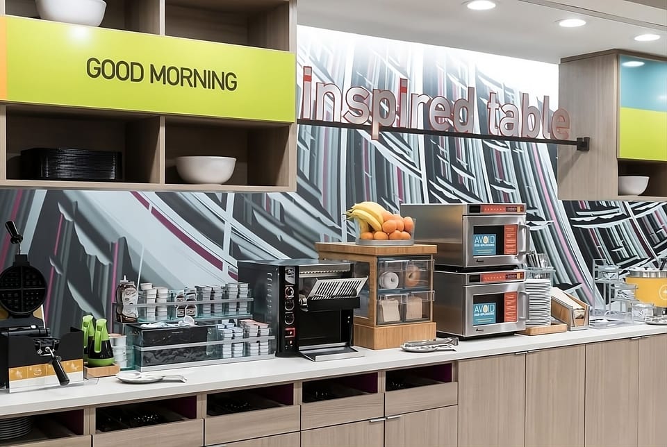 Sip coffee and ease into mornings at the colorful breakfast counter.