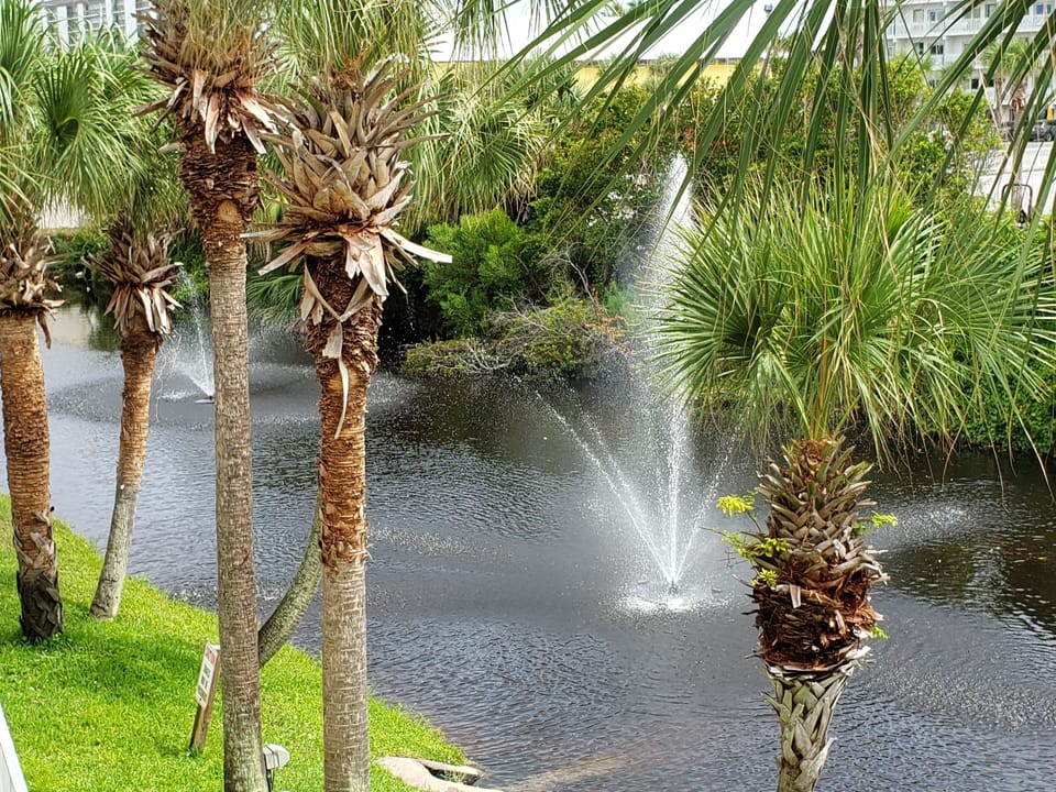 Balcony view of fountains  