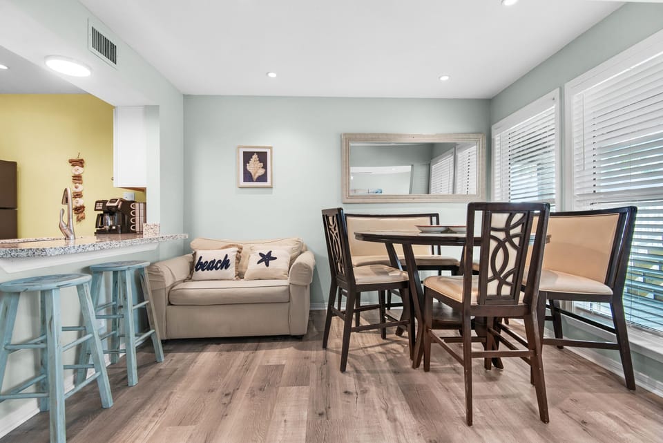 Dining table plus eat-in bar seating