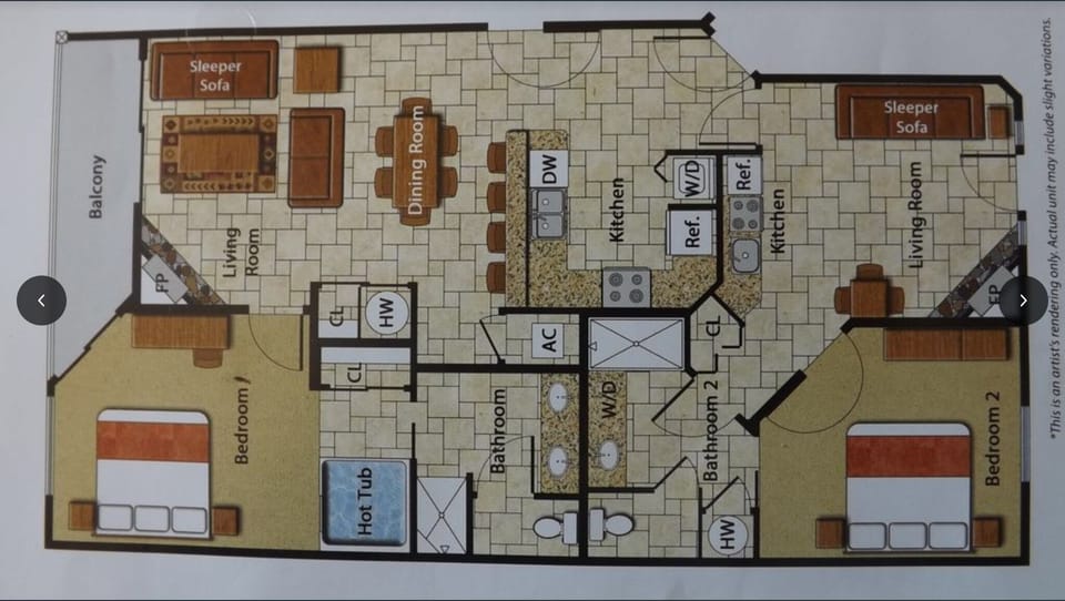 Example of 2 bedroom floor plan.