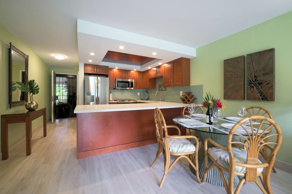 Secure privacy screen with deadbolt allows breezes to flow through the condo.
