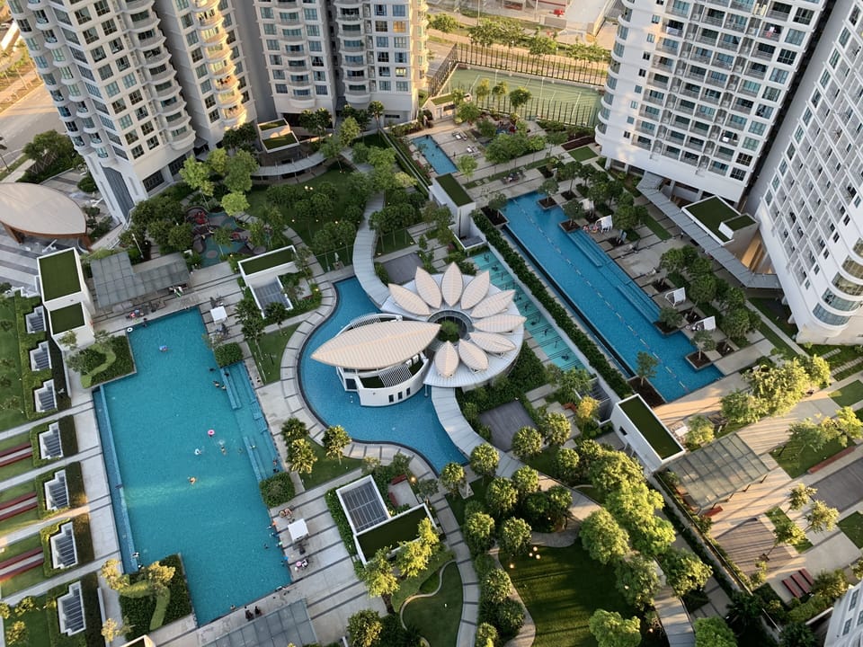 Pool view from living room and bedrooms