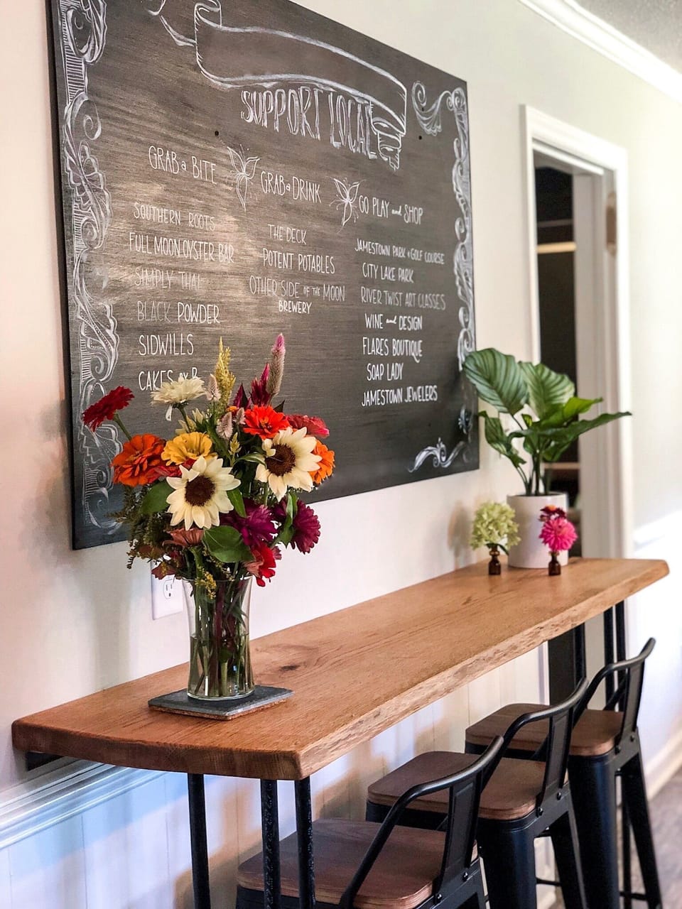 Live edge wood bar for additional seating or buffet