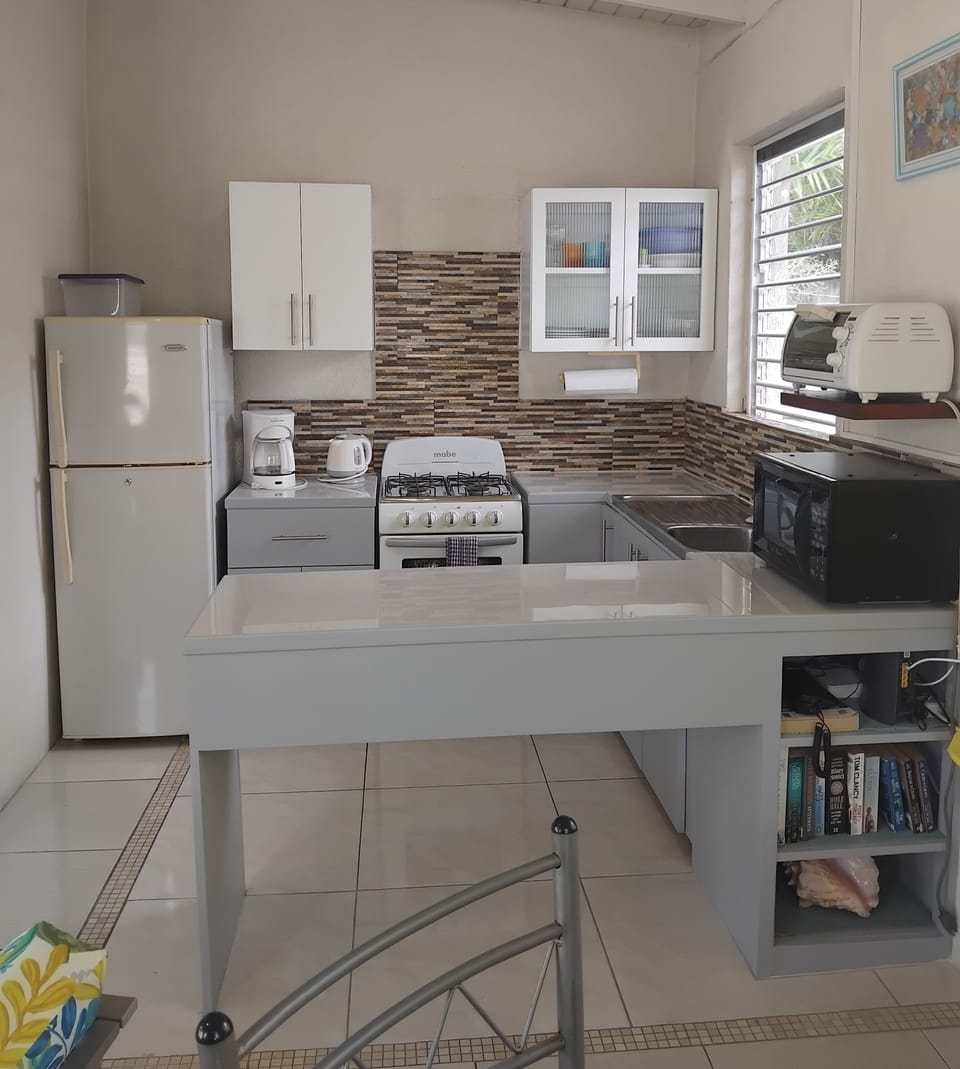 Compact, well-equipped kitchen.