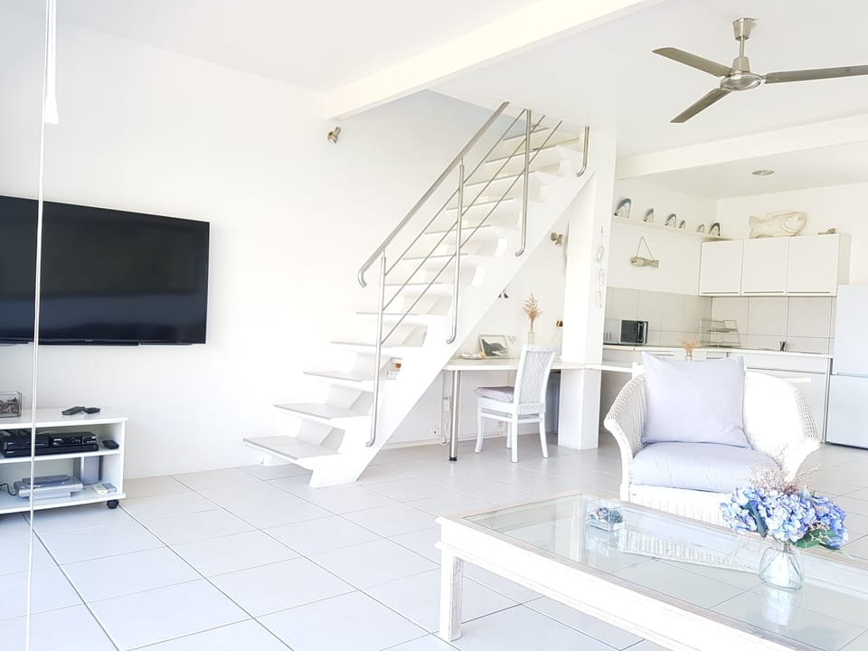 Separate bedroom in loft up fairly steep stairs 