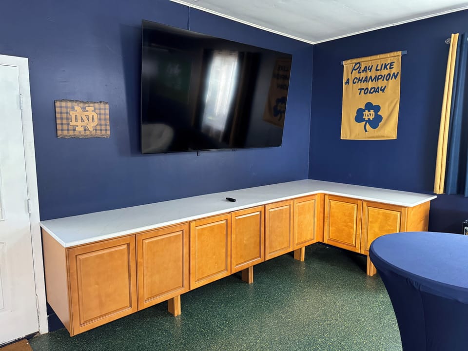 Garage rec room with 86in TV