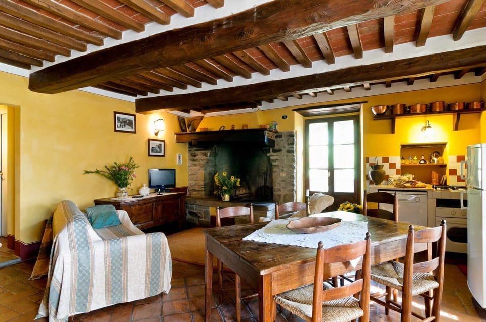 Living room, dining room and kitchen