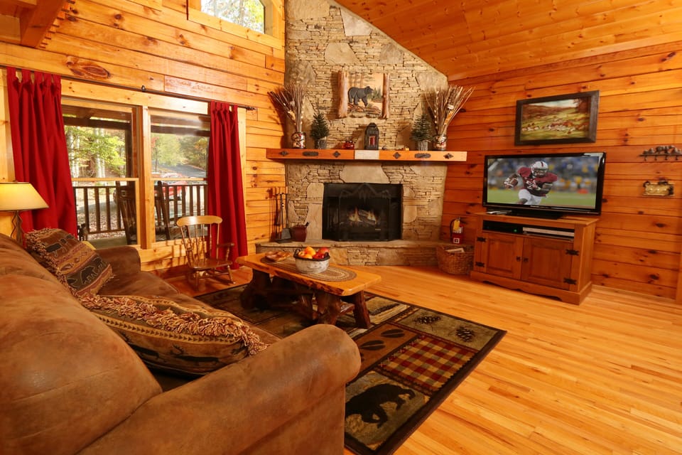 Spacious Living Room with Wood Burning Fireplace