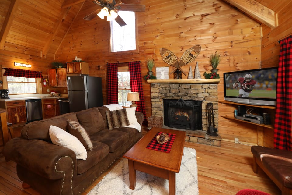 Cozy Living Room with Wood Burning Fireplace