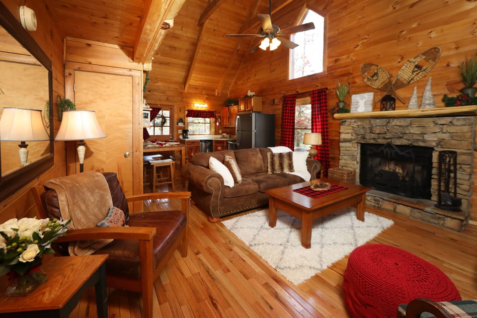 Cozy Living Room with Wood Burning Fireplace