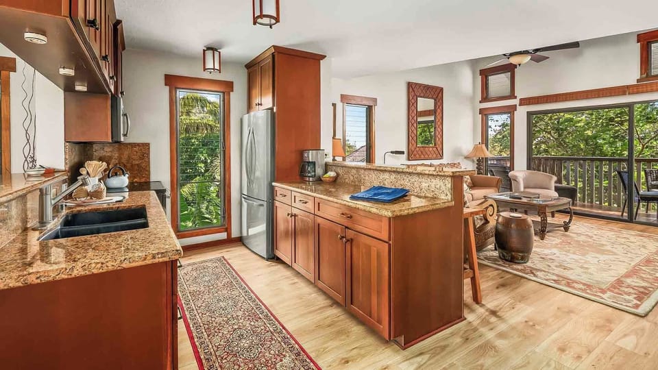 Waikomo Stream Villas #333 - Kitchen & Lanai View - Parrish Kauai