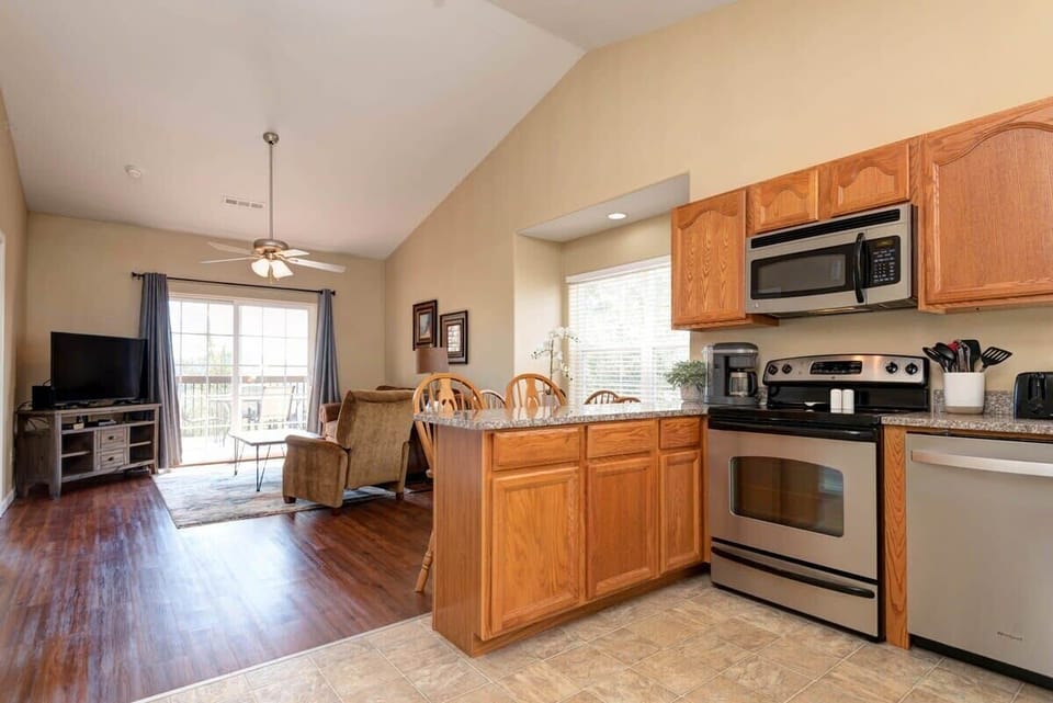 Kitchen with view to living room
