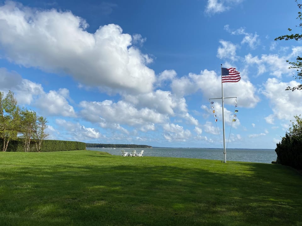 Yard, Flagpole, Deck by Bay, Robins Island