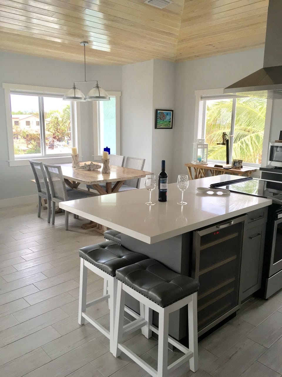 Kitchen island and dining room table for 8